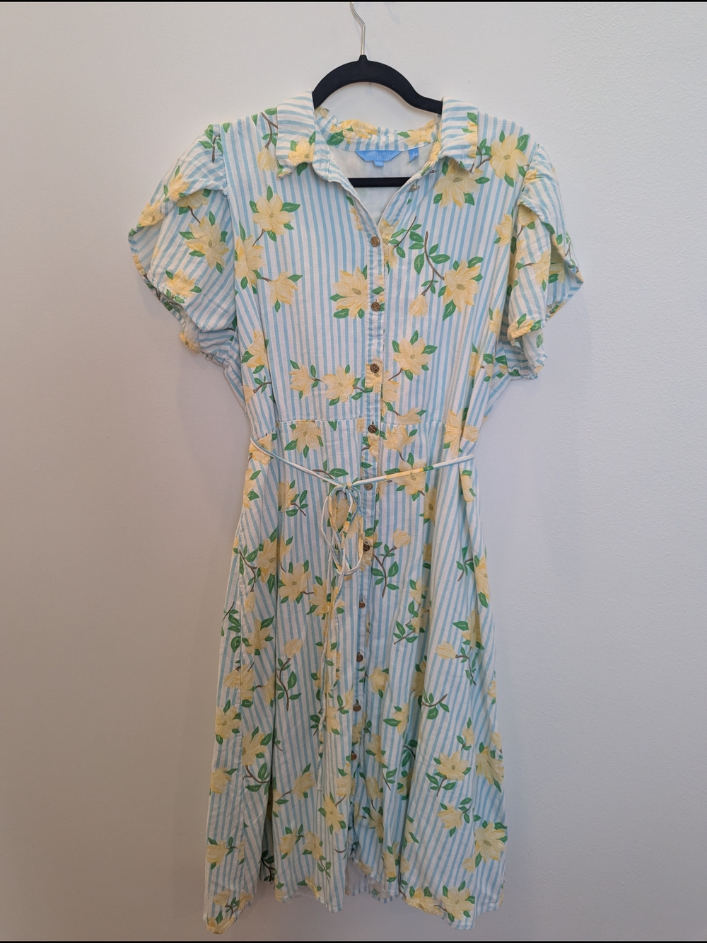 Draper James Blue and Yellow Floral Stripe Shirt Dress